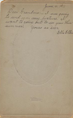 Back of photograph of Ella Elbin.